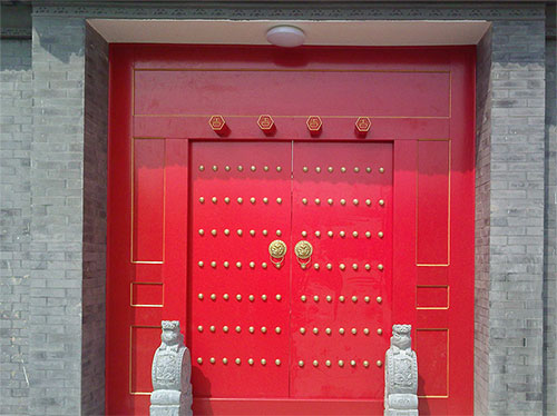 青浦中国传统四合院系列朱红色中式木制大门木作